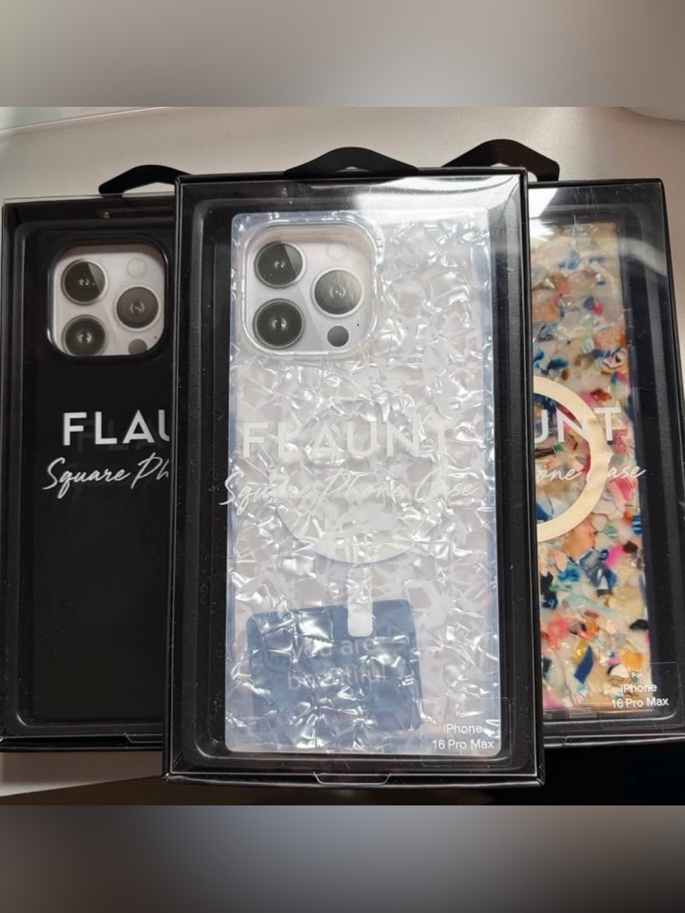 Flaunt Square IPhone MagSafe black,white frost & Confetti Cases iph 16promaxNWOT